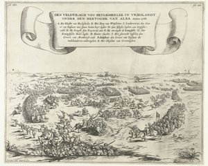 Heiligerleen taistelu, 1568 Heyligherleen taistelu Vrieslandtissa Alban herttuan alaisuudessa. Anno 1568 (otsikko esineessä) tekijältä Frans van den Wijngaerde