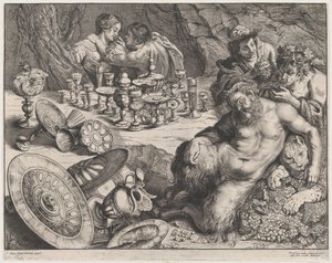 Bacchus ja humalainen Silenus, 1640-60. tekijältä Frans van den Wyngaerde