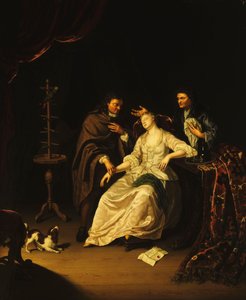 Lääkäri hoitaa pyörryttävää tyttöä, 1713 tekijältä Frans van the Younger Mieris