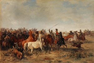 Uhlalaiset varastavat hevosia Honved-husaarilta, 1863