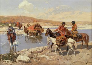 Joen ylitys (öljy kankaalle) tekijältä Franz Alekseevich Roubaud