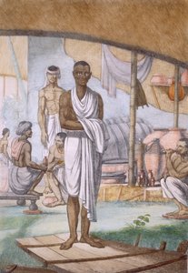 Viininvalmistaja ja jälleenmyyjä, teoksesta "Hindust, tai niiden tapojen, pukujen ja seremonioiden kuvaus", n. 1808-1812 (värillinen etsaus) tekijältä Franz Balthazar Solvyns