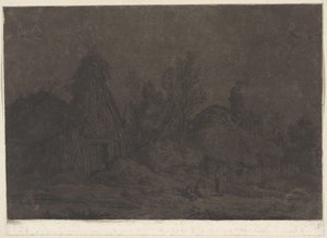 Kuutamokohtaus hahmoilla kotan edessä XII Vues de la Normandie (sarjan nimi)