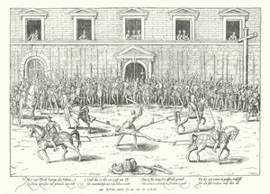 Jean de Poltrotin teloitus Guisen herttua Franciscuksen murhasta, Pariisi, 1563 tekijältä Franz Hogenberg