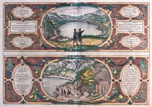 Agnano-järvi ja koiran luola, Italia (kaiverrus tekijältä Franz Hogenberg