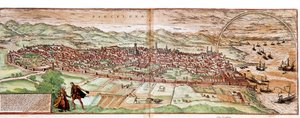 Barcelonan kartta - Espanja (kaiverrus tekijältä Franz Hogenberg