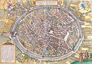 Bruggen kartta (Brugae), Belgia (etsaus tekijältä Franz Hogenberg