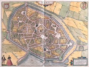 Mons, Belgia (kaiverrus tekijältä Franz Hogenberg