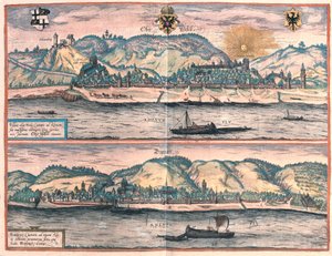 Oberwesel ja Boppard, Saksa (kaiverrus tekijältä Franz Hogenberg