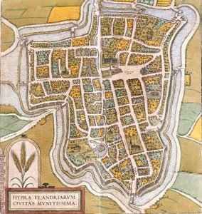 Plan de Ypres (Hypra), Belgia (etsaus tekijältä Franz Hogenberg