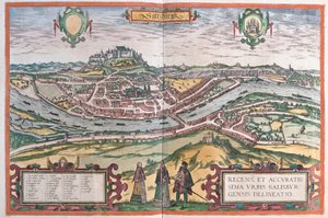 Salzburg, Itävalta (kaiverrus tekijältä Franz Hogenberg