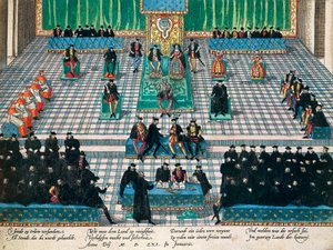 Kenraalin osavaltioiden istunto Orleansissa tammikuussa 1561, kaiverrus Franz Hogenberg (1535-1590), Ranska tekijältä Franz Hogenberg