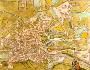 Näkymä Roomaan (Romae), Italia (etsaus tekijältä Franz Hogenberg