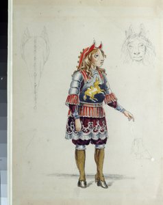 Pukusuunnittelu Cesare Pugnin (1802-1870) balettiin "Le petit cheval humpback" (C. Pugnin pukusuunnittelu baletille The Little Humpbacked Horse). Pieni hevonen. Franz Iosifovich Nordmarkin työ, lyijykynä ja akvarelli paperille tekijältä Franz Iosifovich Nordmark
