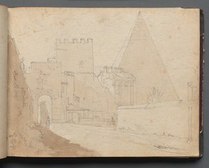 Albumi näkymistä Roomaan ja ympäristöön, Maisematutkimukset, sivu 08a: Porta St. Paolo. tekijältä Franz Johann Heinrich Nadorp
