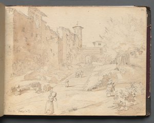 Albumi näkymistä Roomaan ja ympäristöön, Maisematutkimukset, sivu 27a: "Frascati" tekijältä Franz Johann Heinrich Nadorp