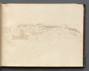 Albumi näkymistä Roomaan ja ympäristöön, Maisematutkimukset, sivu 30a: Roomalainen panoraamanäkymä. tekijältä Franz Johann Heinrich Nadorp