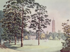 Näkymä Kew Gardens of the Alhambra ja Pagoda, kaiverrettu Heinrich Joseph Schutz (1760-1822), n. 1798 (akvatinta)
