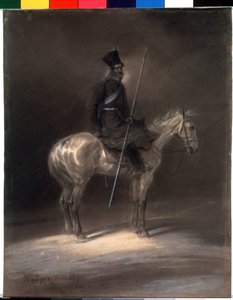 Kasakka hevosen selässä. Kasakka hevosen selässä. Piirustus Franz Kruger (1797-1857) tekijältä Franz Krüger