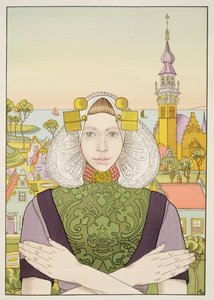 Hollantilainen tyttö, 1897, LEstampe Modernesta, julkaistu Paris 1897-99 tekijältä Franz M. Melchers
