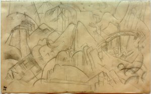 Vuoristomaisema ja silta (Tirol) tekijältä Franz Marc