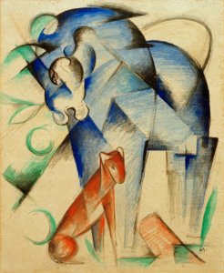 Upeat eläimet (sininen hevonen ja punainen koira) tekijältä Franz Marc