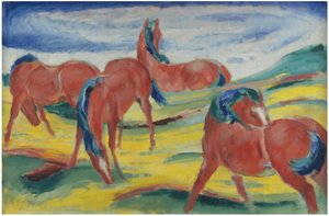 Hevosten laiduntaminen III, 1910 tekijältä Franz Marc