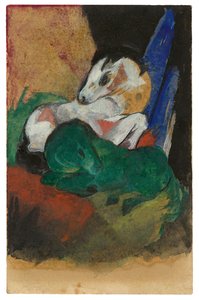 Vihreä ja valkoinen hevonen. Postikortti Elisabeth Mackelle, 1913. tekijältä Franz Marc