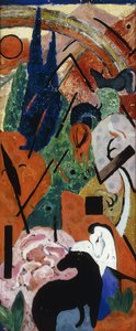 Maisema eläinten ja sateenkaarien kanssa; Maisema eläinten ja sateenkaaren kanssa, 1911 tekijältä Franz Marc