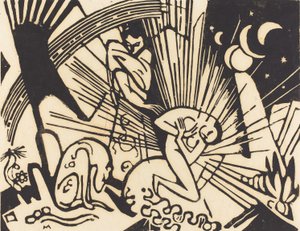 Sovinto (Versoehnung), 1912 (puupiirros mustalla japaninpaperilla) tekijältä Franz Marc