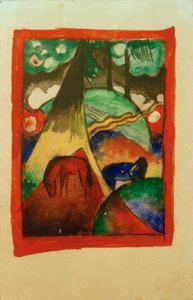 Punainen ja sininen hevonen maisemassa tekijältä Franz Marc
