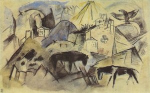 Tirolin onneton maa (luonnos) tekijältä Franz Marc