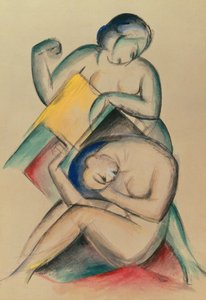 Kaksi alastonnaista, n. 1910-1915 (guassi ja akvarelli paperille) tekijältä Franz Marc