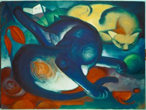 Kaksi kissaa, sininen ja keltainen tekijältä Franz Marc
