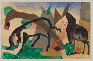 Kaksi lammasta, postikortti Sindelsdorfista Wassily Kandinskylle Murnauhun tekijältä Franz Marc