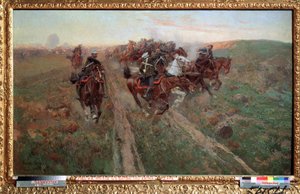 Kohtaus Kuryuk Daran taistelusta heinäkuussa 1854. Franz Roubaud (1856-1928) maalaus. Öljy kankaalle tekijältä Franz Roubaud