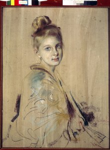 Nuori tyttö tuulettimen kanssa (Girl With A Fan). Franz von Lenbachin (1836-1904) teos, pastelli pahville, noin 1880. 1800-luvun saksalaista taidetta. Valtion Eremitaaši, Pietari. tekijältä Franz Seraph von Lenbach