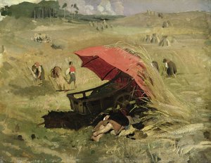 The Red Sunshade, n. 1860 (öljy paperille aluksella) tekijältä Franz Seraph von Lenbach