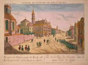 Vue de la Rue des Récollets de Quebec, julkaistu noin 1770-luvulla (käsinvärinen kaiverrus)