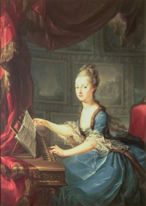 Arkkiherttuatar Marie Antoinette Habsburg-Lothringen (1755-93) spinnetissä, Itävallan keisarinna Maria Theresan (1717-80) ja keisari Francis I:n (1708-65) Ranskan Ludvig XVI:n (17) vaimon viidestoista lapsi tekijältä Franz Xaver Wagenschon