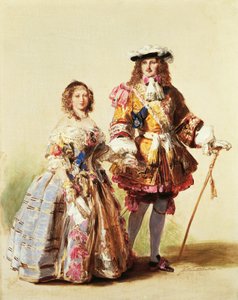 Kuningatar Victoria ja prinssi Albert yllään Restauraatio-ajan vaatteita juhlaansa vuonna 1851, Franz Xaver Winterhalterin (1805-1873) maalaus tekijältä Franz Xaver Winterhalter