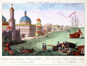 Näkymä Quebecin alakaupungista kohti St. Lawrence-jokea. Kaiverrus Franz-Xavier Habermann