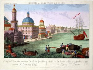 Näkymä Quebecin alakaupungista kohti St. Lawrence-jokea. Kaiverrus Franz-Xavier Habermann
