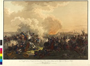 Aspernin taistelu 1809 (värillinen kaiverrus) tekijältä Franz von Habermann