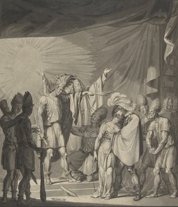 Aurinkokuningas voitelemassa sidottua paria, August von Kotzebuen teoksesta Die Sonnenjungfrau, 1800-luku. tekijältä Franz von Hauslab