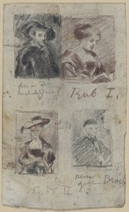 Kolme kopioluonnosta Peter Paul Rubensin jälkeen, yksi Palma Vecchion (?) jälkeen tekijältä Franz von Lenbach, Peter Paul Rubens