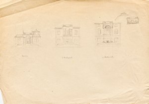 Suunnitteluluonnokset Matcha Atelier Villa -puutarhan julkisivulle tekijältä Franz von Matsch