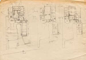 Suunnitteluluonnokset Matcha Atelier Villaan - pohjapiirros kolmesta kerroksesta tekijältä Franz von Matsch