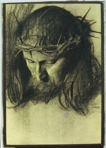 Kristuksen pää, n. 1890 (hiili ja liitu) tekijältä Franz von Stuck