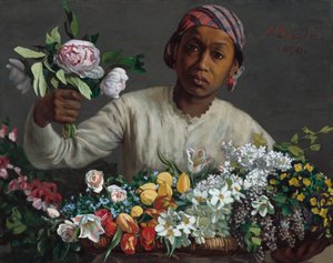 Nuori nainen pionien kanssa, 1870.